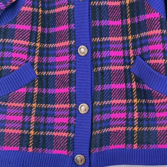 Yves Saint Laurent Coat Jacket Rive Gauche Tartan Lambswool Purple Wood Button - Picture 9 of 14